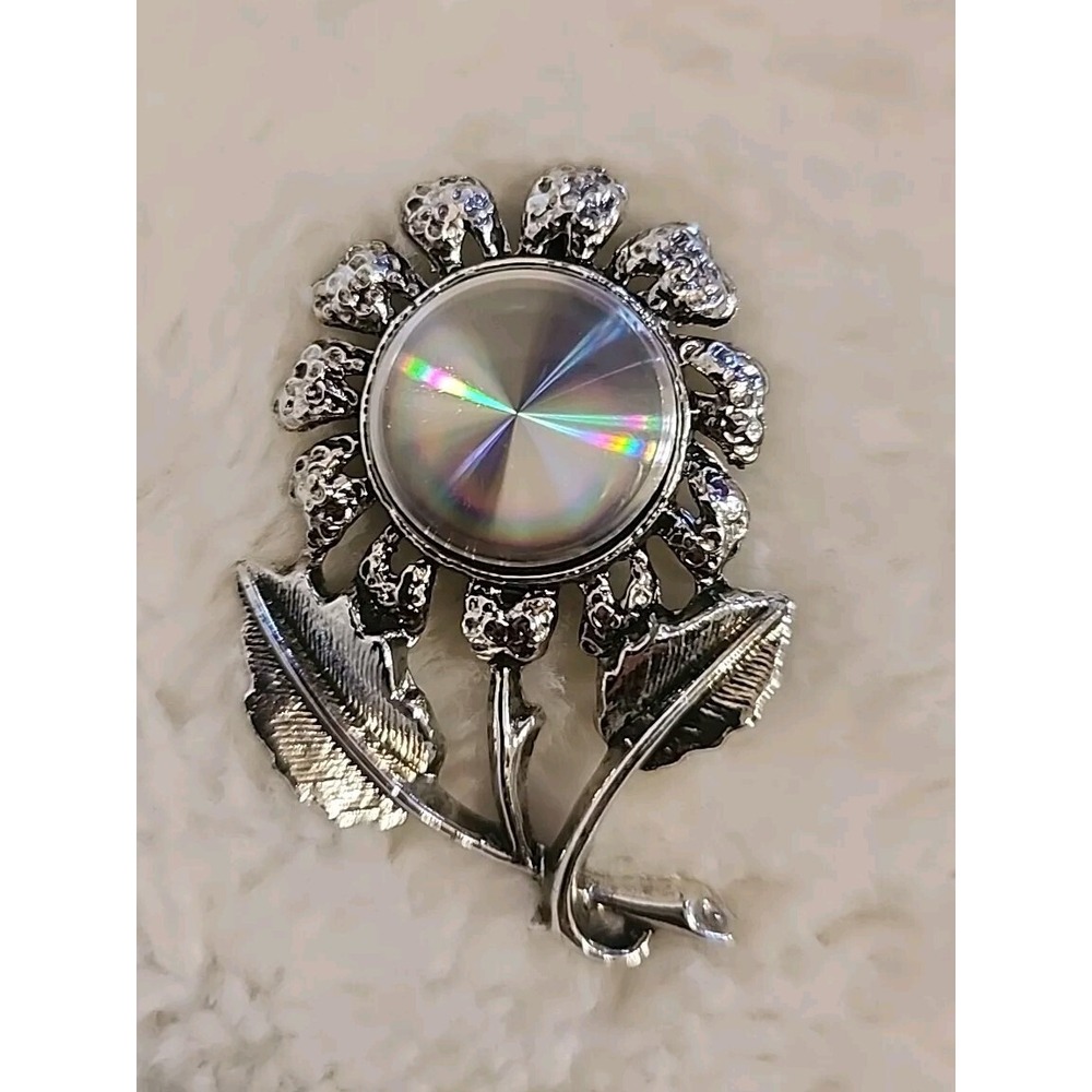 Beautiful Brooch Pin Flower Shape Silver Tone‎ - JEWELARANA 2 1/4 x 1 1/2"